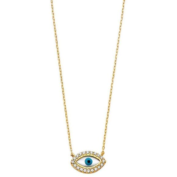 14K Solid Gold Adjustable Evil Eye Necklace - Perfect Gift - Evil Eye Defender - - Picture 2 of 5
